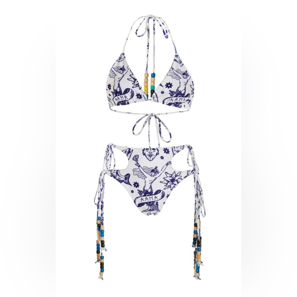 HOUSE OF AAMA Tattoo Bikini with Vintage Beads, Size 6, $390